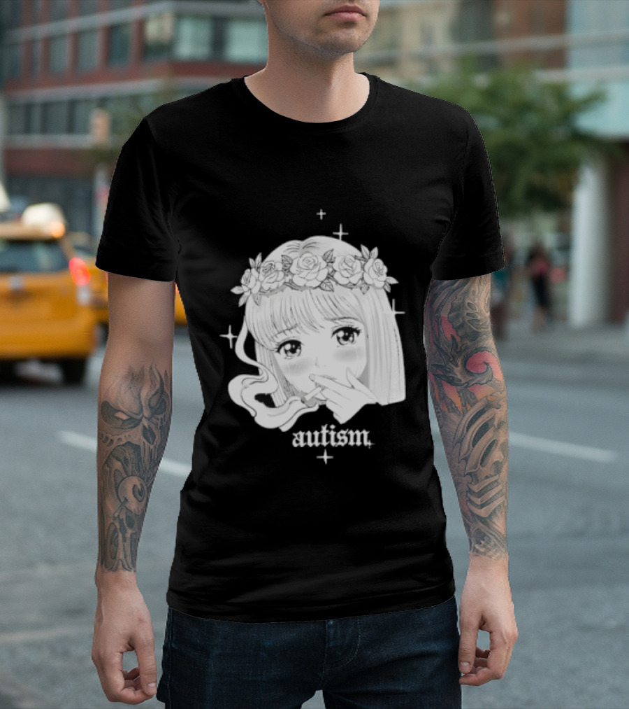 Autism Anime Girl Smoking Flower Crown Aesthetic T-Shirt