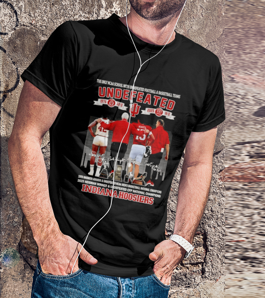 Indiana Hoosiers Undefeated 1976 Basketball 2025 Football McGinnis Bailey Memorial Stadium T-Shirt