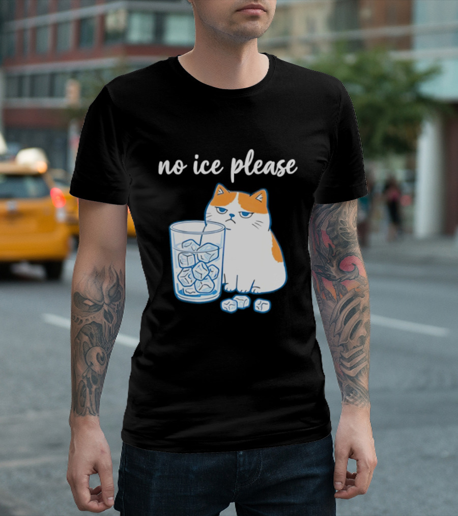 No Ice Please Cat Meme Cartoon Humor Ice Cube T-Shirt