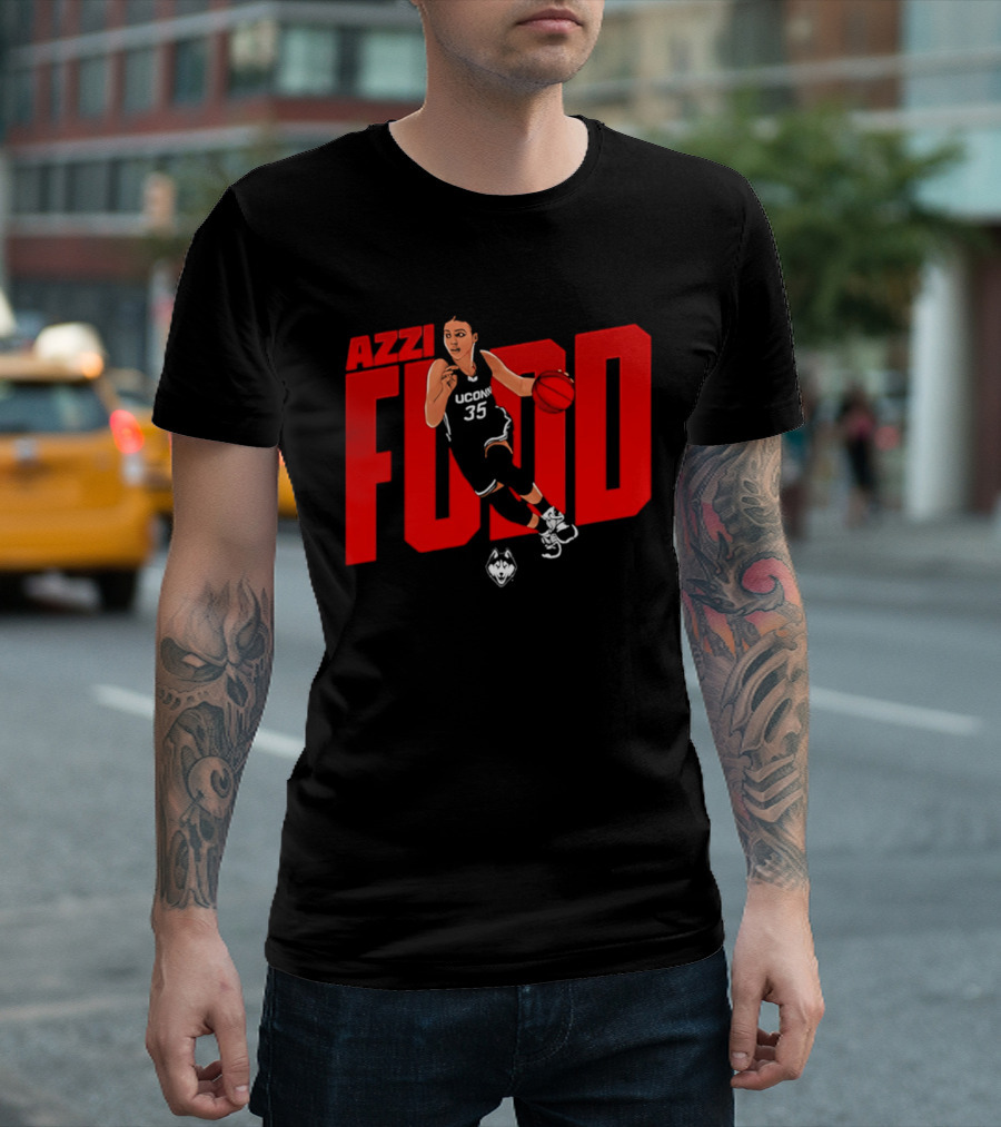 Azzi Fudd UConn 35 Basketball NCAA Fudd Red Block T-Shirt