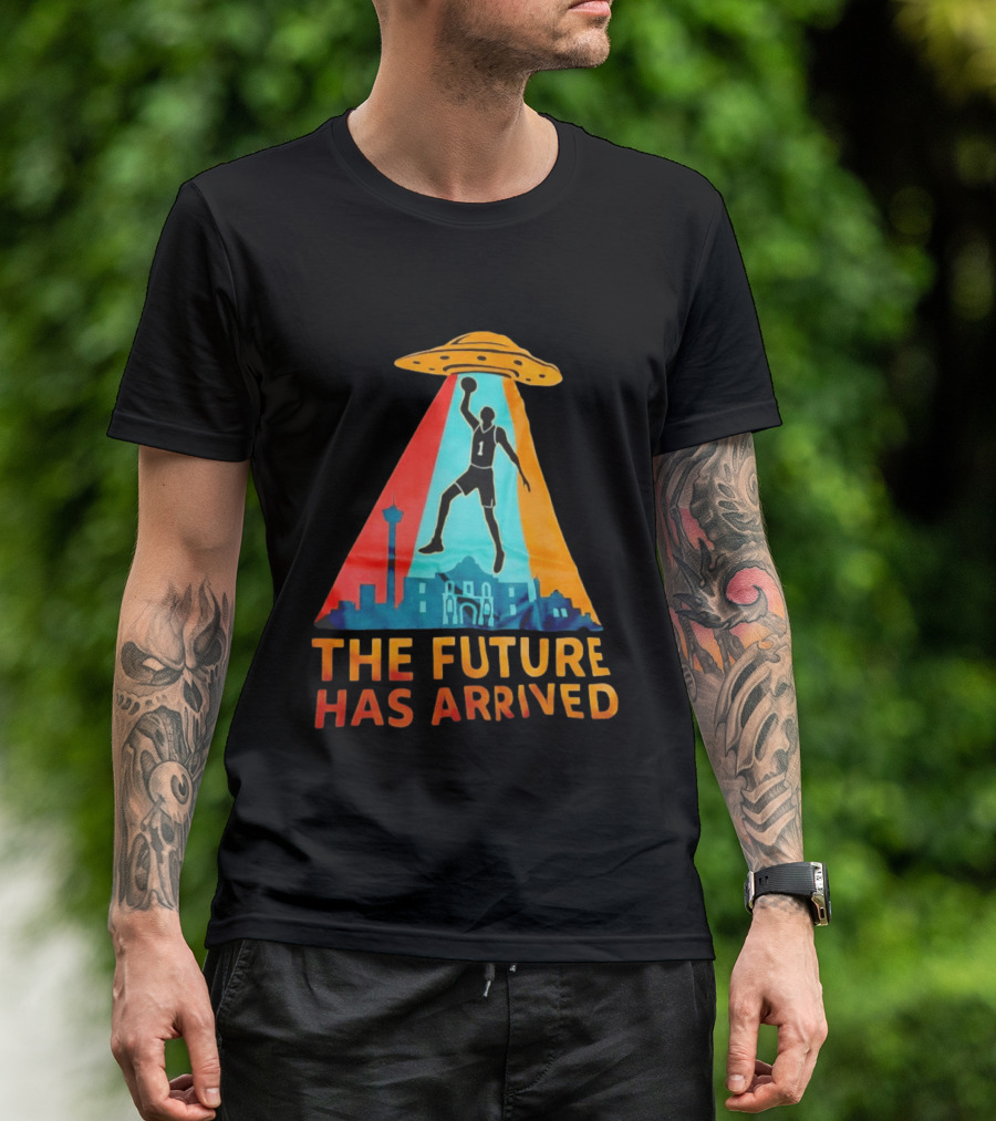 Basketball UFO Abduction Cityscape The Future Has Arrived T-Shirt