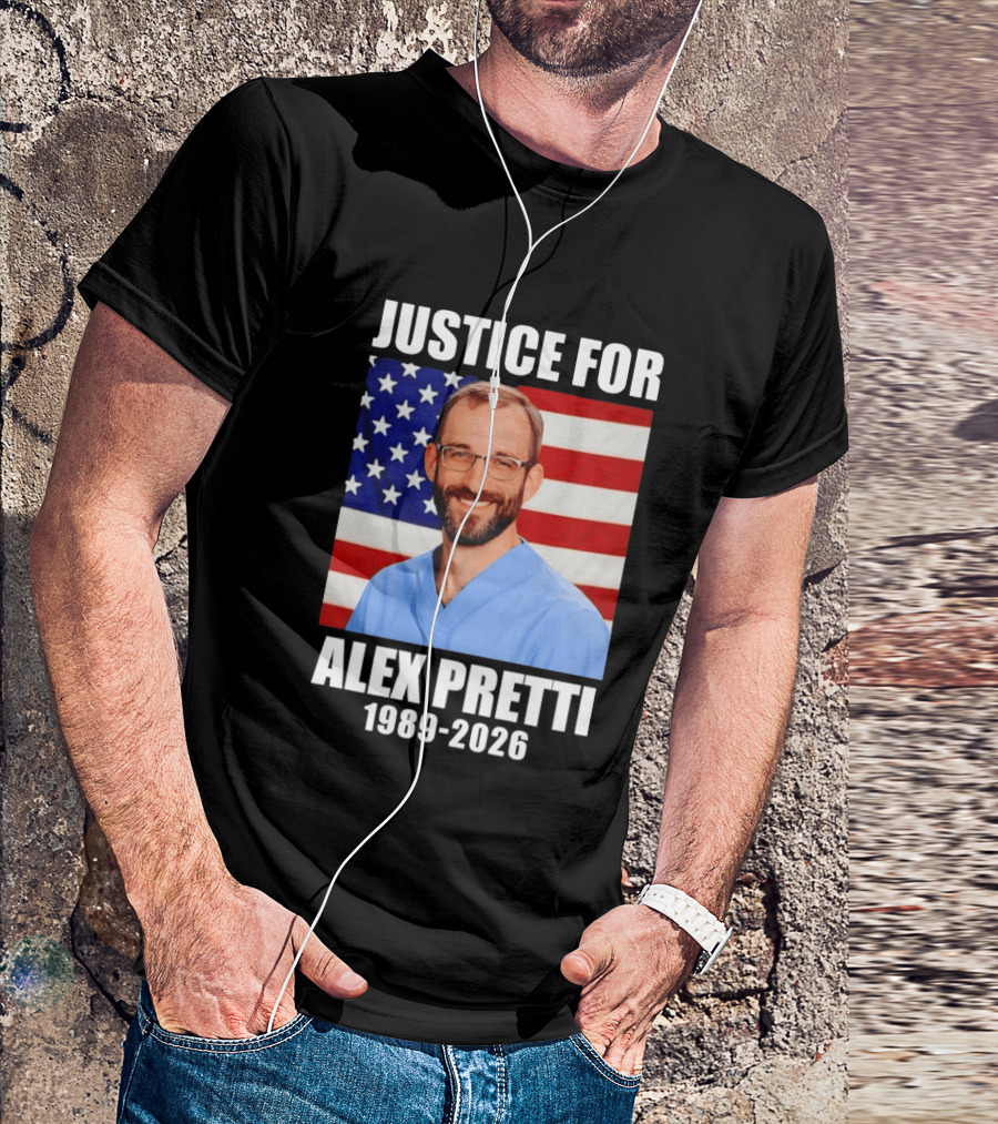 Justice For Alex Pretti 1989 2026 American Flag Anti Trump Political Protest T-Shirt