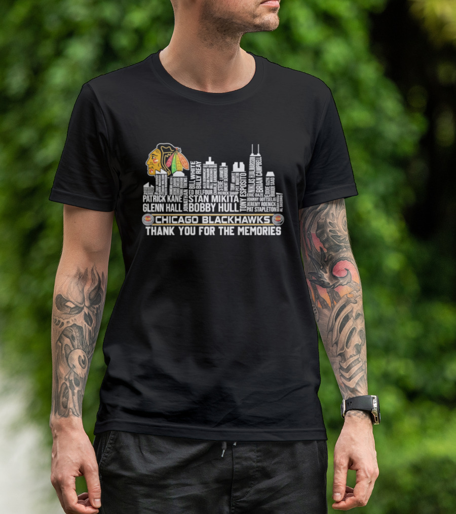 Chicago Blackhawks Skyline With Names And Thank You For The Memories T-Shirt