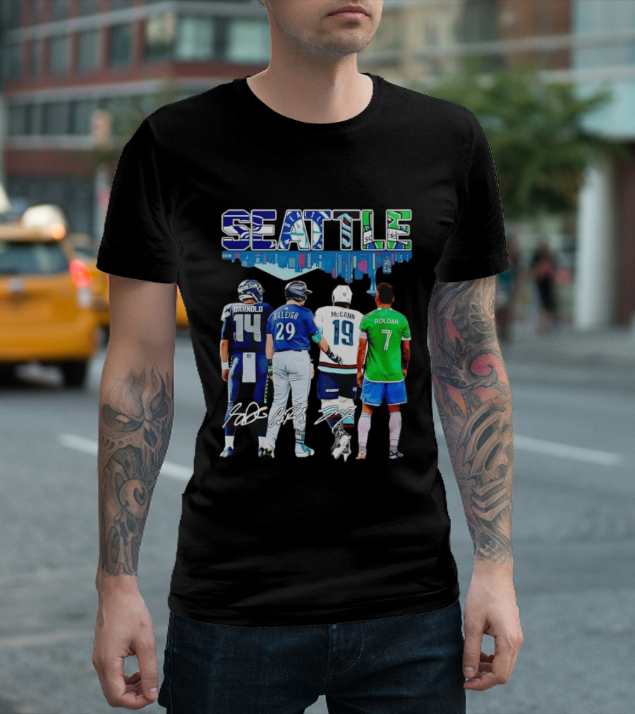 Seattle Sam Darnold Cal Raleigh Jared McCann Cristian Roldan Skyline T-Shirt