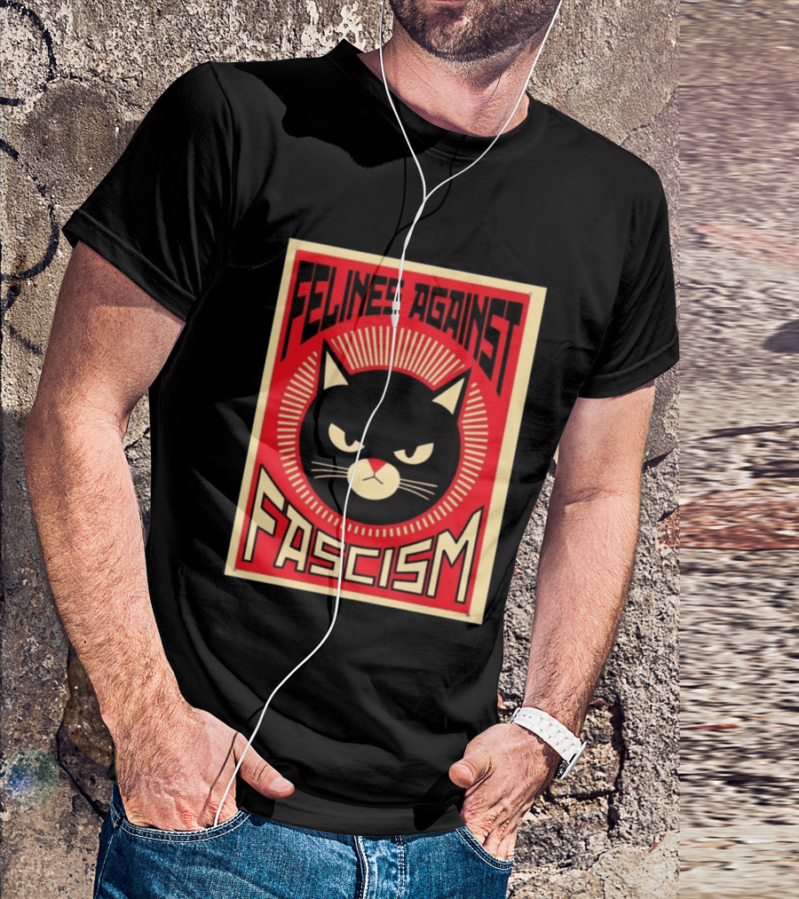 Felines Against Fascism Black Cat Political Satire Lorenzo T-Shirt