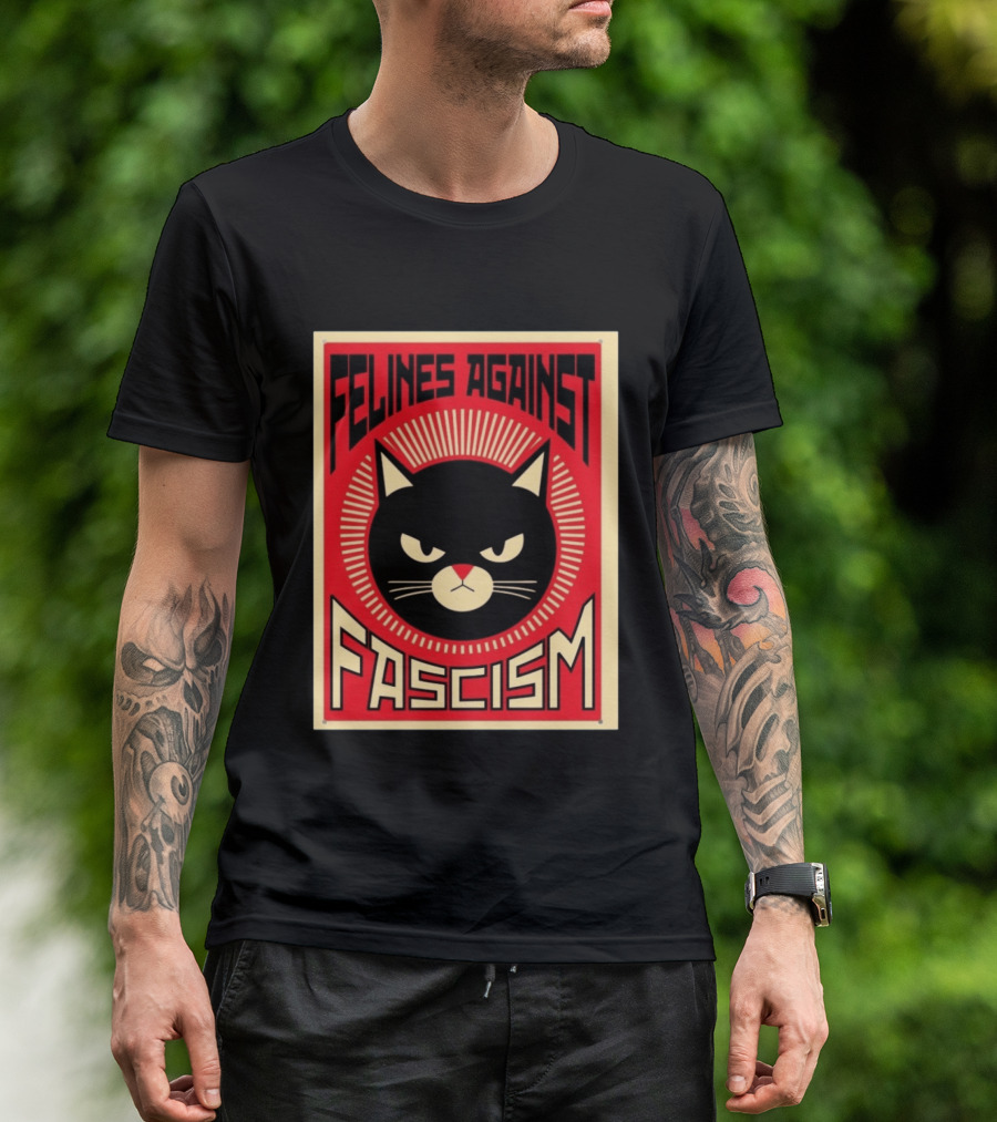 Felines Against Fascism Black Cat Political Satire Lorenzo T-Shirt