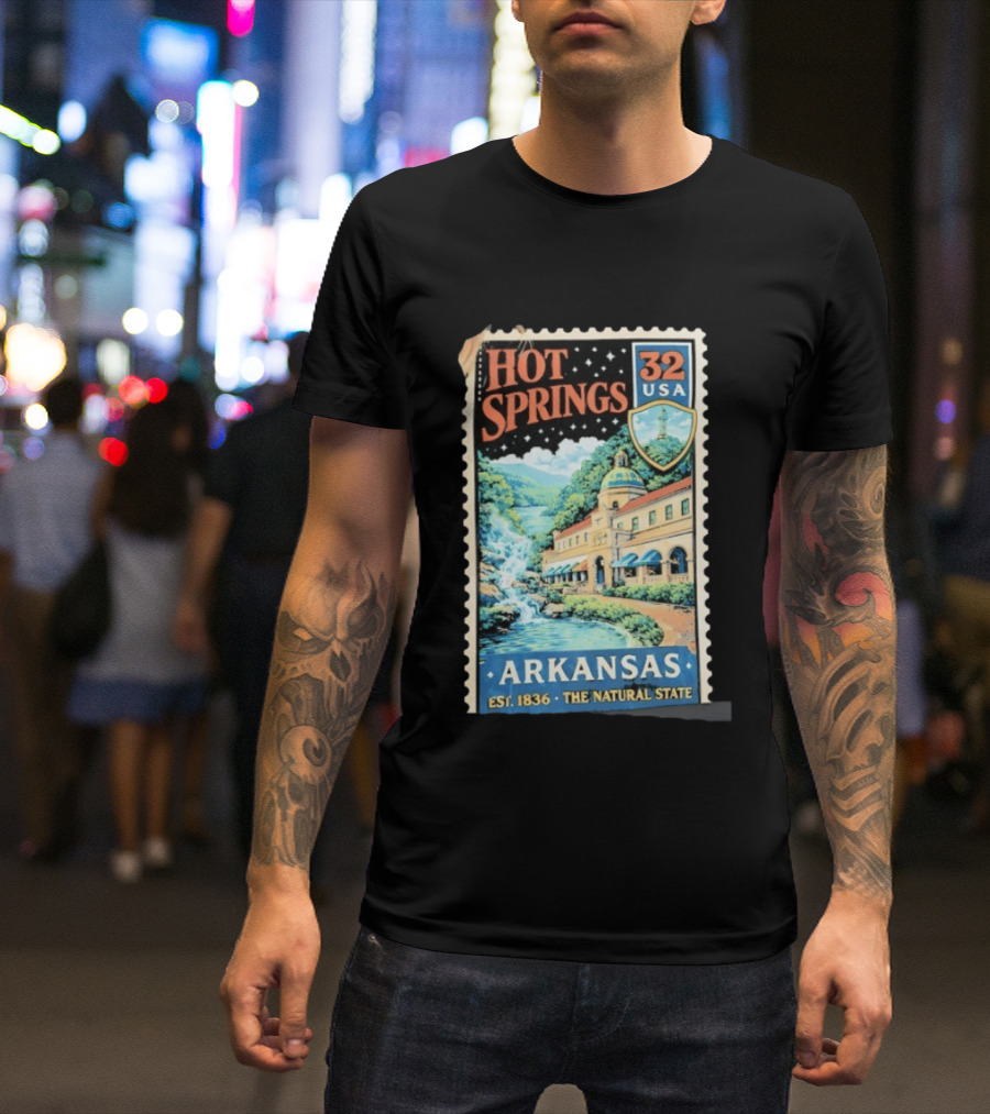 Hot Springs 32 USA Arkansas Established 1836 The Natural State Vintage Stamp T-Shirt