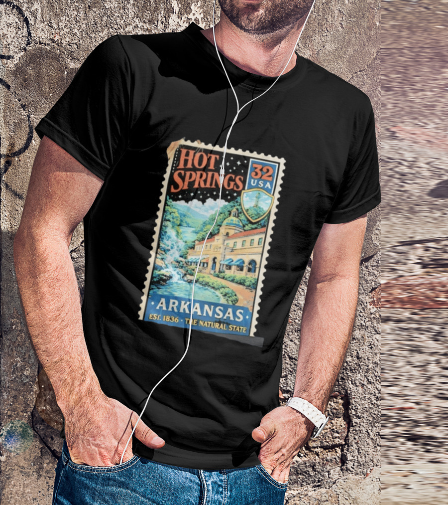 Hot Springs 32 USA Arkansas Established 1836 The Natural State Vintage Stamp T-Shirt