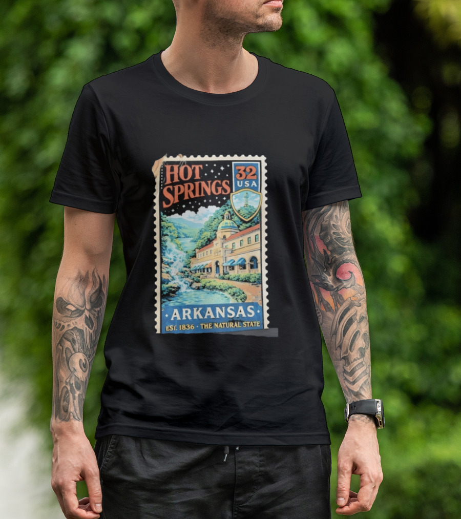 Hot Springs 32 USA Arkansas Established 1836 The Natural State Vintage Stamp T-Shirt