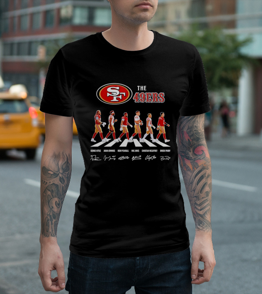 San Francisco 49ers Abbey Road 2026 Signatures Trent Williams Deebo Samuel George Kittle Christian McCaffrey Brock Purdy T-Shirt