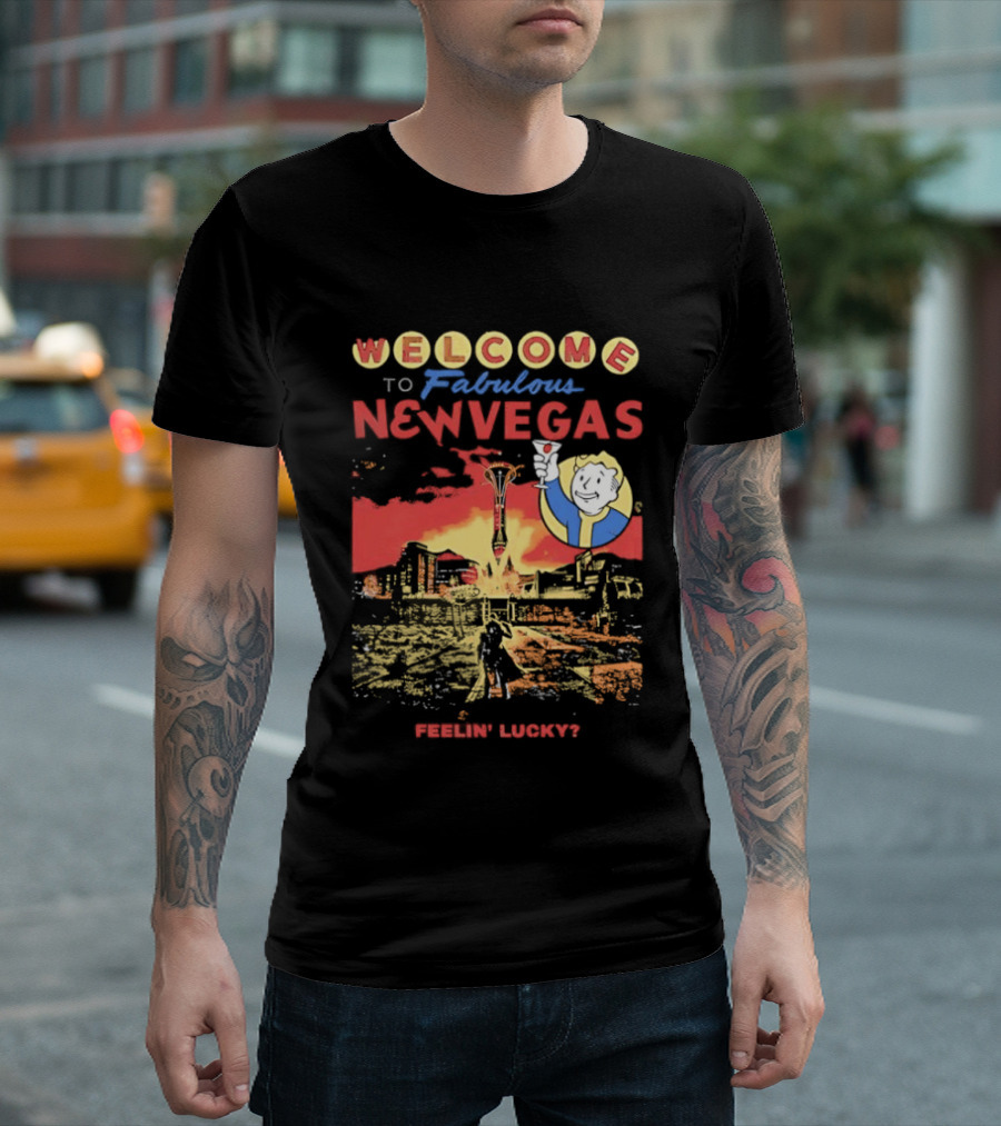 Welcome To Fabulous New Vegas Feeling Lucky Vintage Style Retro Gaming T-Shirt
