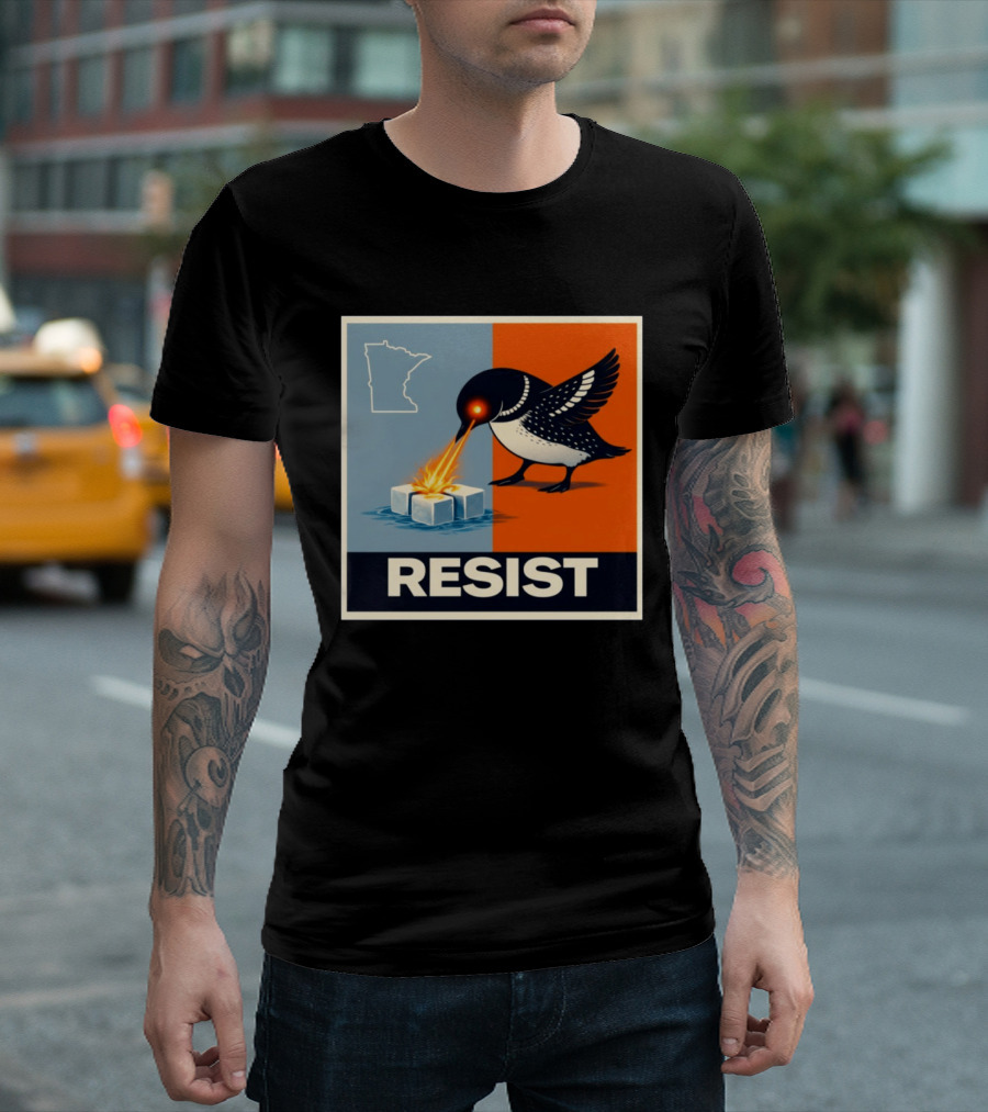 Rebel Minneapolis Ice Protest Resist With Loon Laser Bird And Minnesota Map T-Shirt