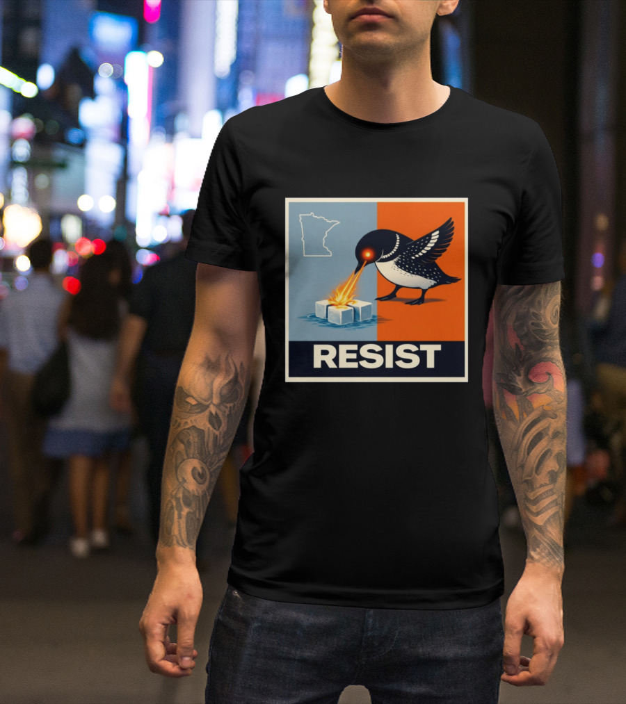 Rebel Minneapolis Ice Protest Resist With Loon Laser Bird And Minnesota Map T-Shirt