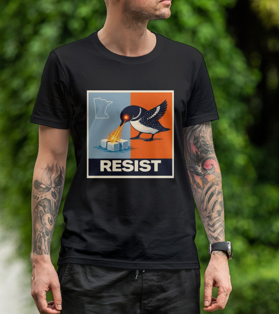 Rebel Minneapolis Ice Protest Resist With Loon Laser Bird And Minnesota Map T-Shirt