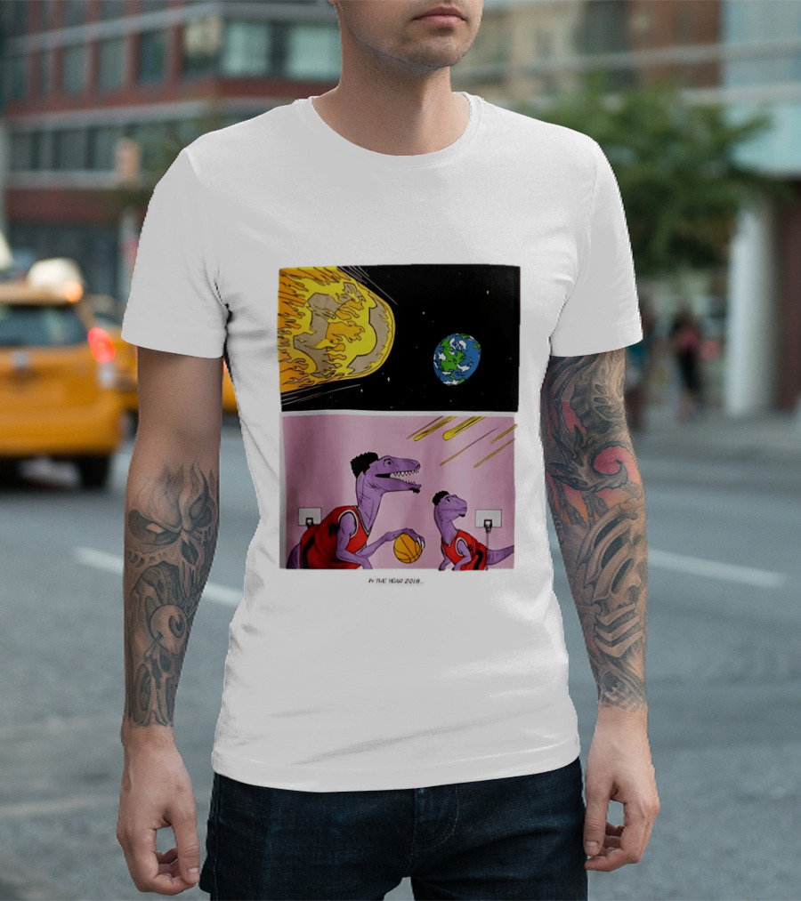 Bron Sends Him A LeBronto Dinosaur Meteor Basketball Earth Raptors T-Shirt