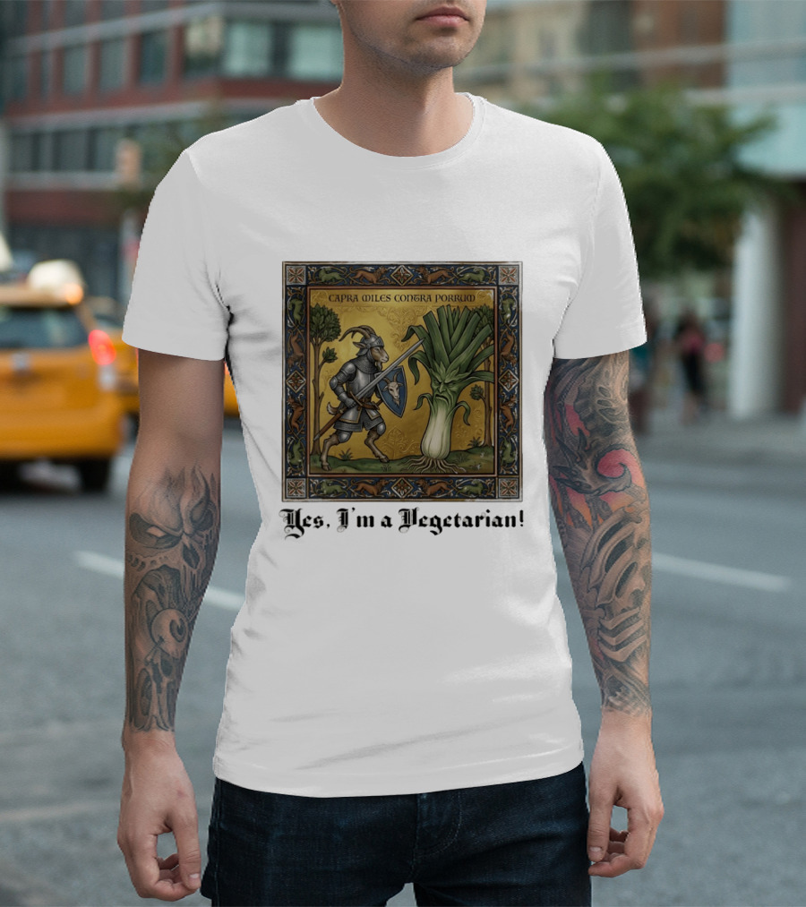 Capra Miles Contra Porrum Knight Vs Leek Yes I'm A Vegetarian T-Shirt