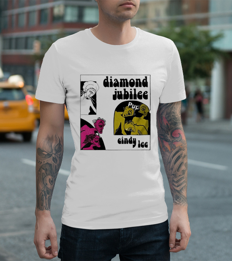 Diamond Jubilee Music Album Cindy Lee Illustrated Faces T-Shirt