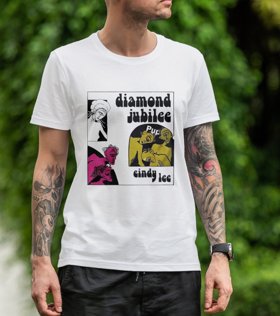 Diamond Jubilee Music Album Cindy Lee Illustrated Faces T-Shirt