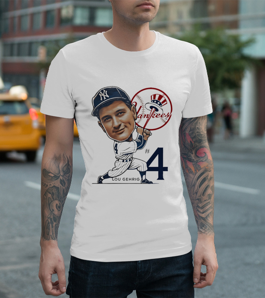 Lou Gehrig New York Yankees #4 Caricature Yankees T-Shirt