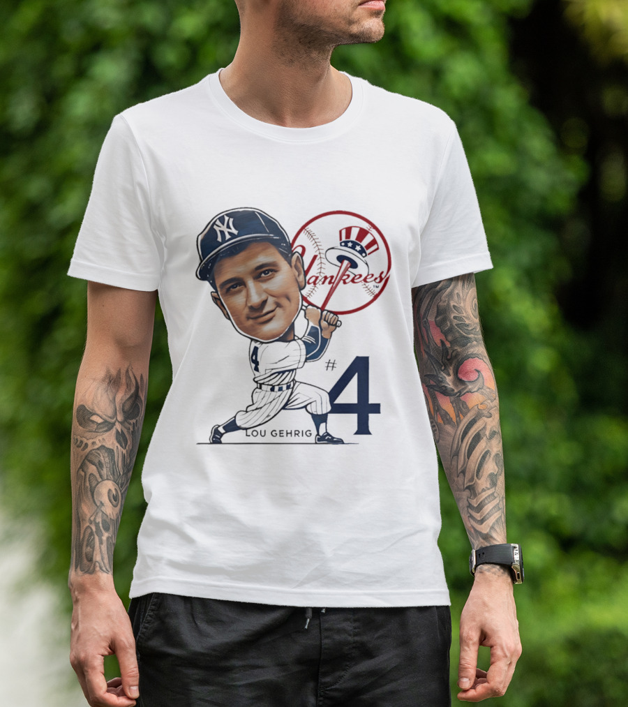 Lou Gehrig New York Yankees #4 Caricature Yankees T-Shirt