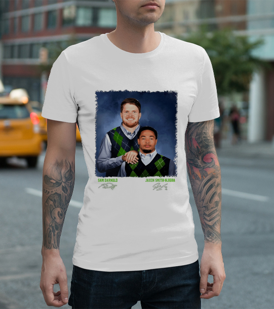 Sam Darnold Jaxon Smith Njigba Seattle Seahawks Step Brothers Football T-Shirt