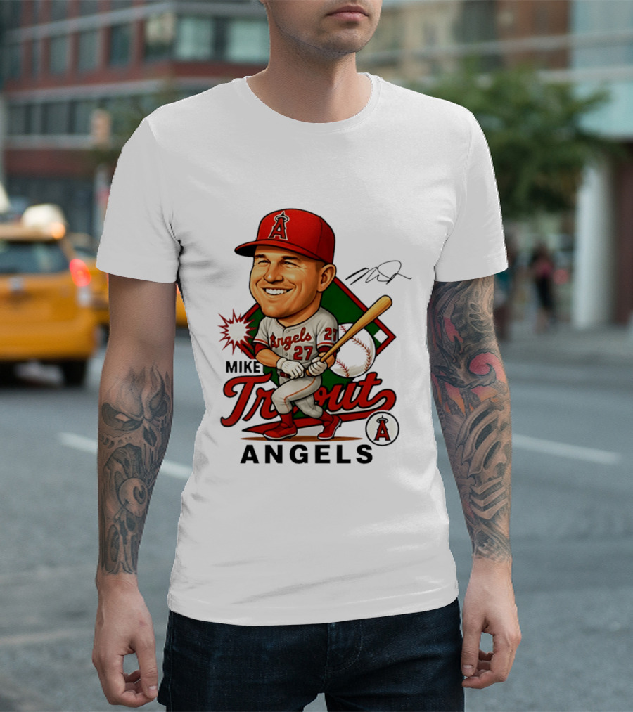 Mike Trout Angels Baseball Caricature Los Angeles Legend T-Shirt