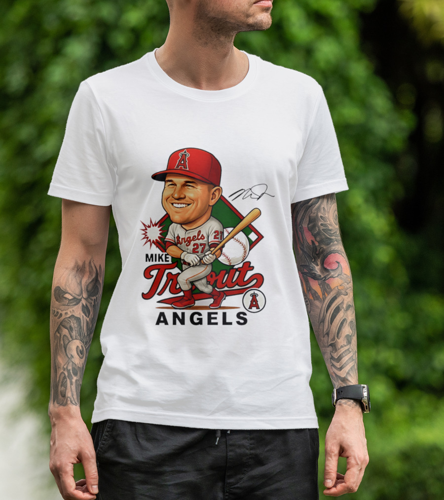 Mike Trout Angels Baseball Caricature Los Angeles Legend T-Shirt