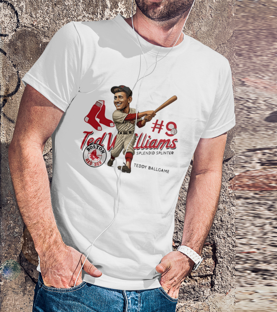 Ted Williams Boston Red Sox Splendid Splinter #9 Teddy Ballgame Caricature T-Shirt