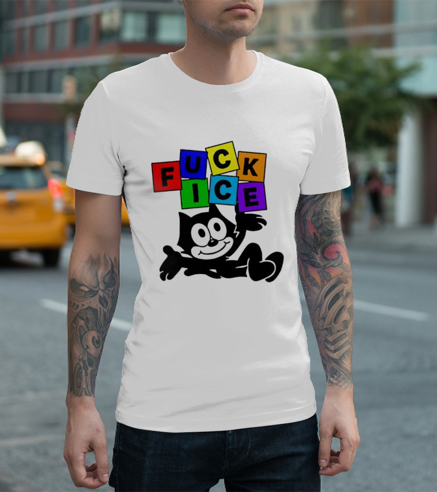 Felix The Cat Fuck ICE Colorful Blocks T-Shirt