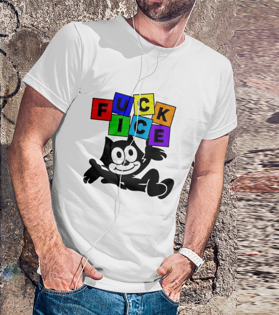 Felix The Cat Fuck ICE Colorful Blocks T-Shirt