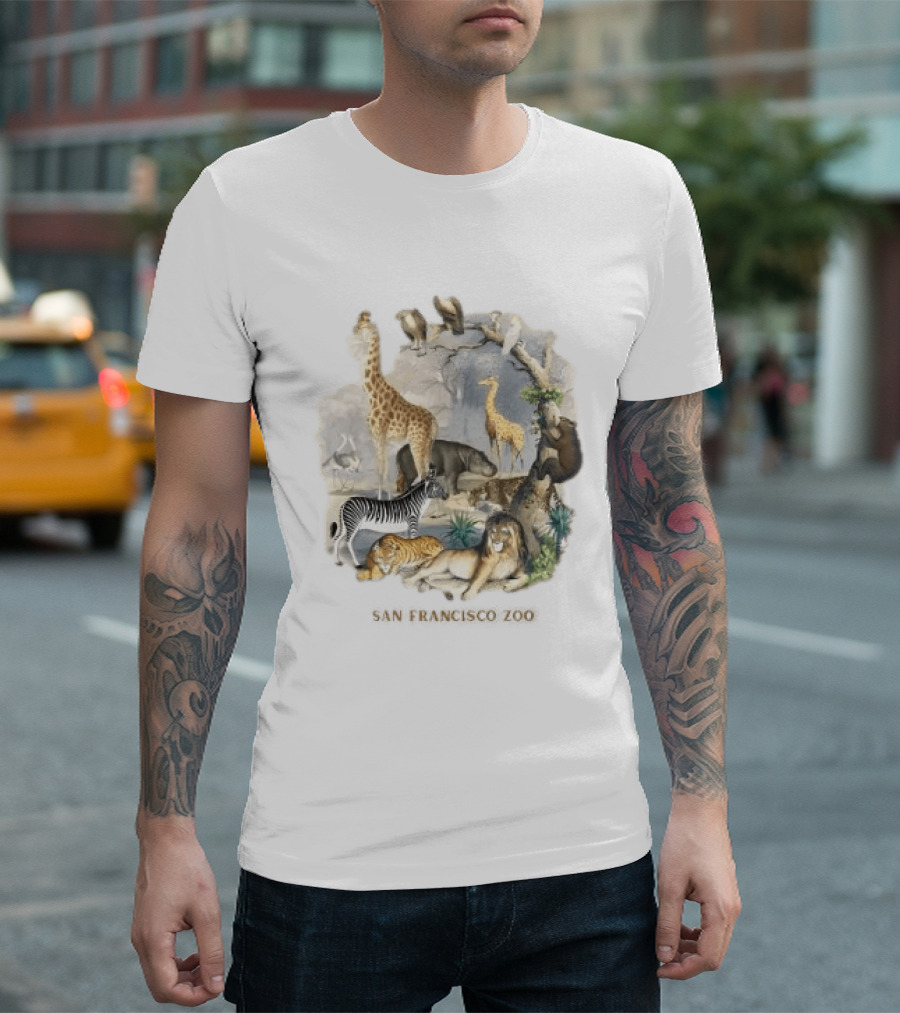 Twice San Francisco Zoo Animals Giraffe Lion Zebra Tiger T-Shirt
