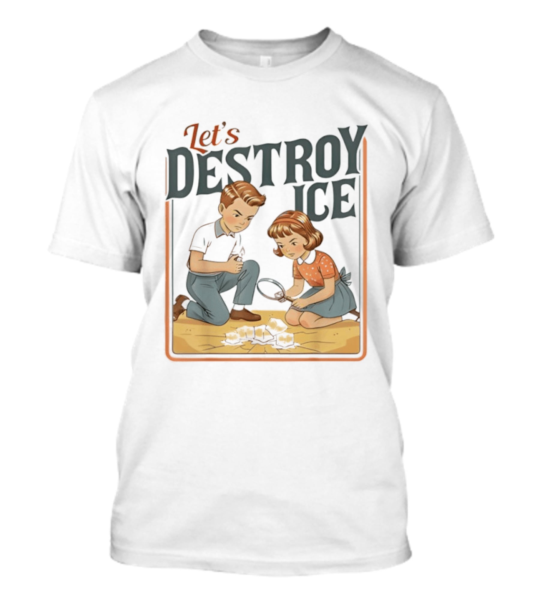 Let's Destroy Ice Vintage Style Cartoon Kids With Airplane T-Shirt