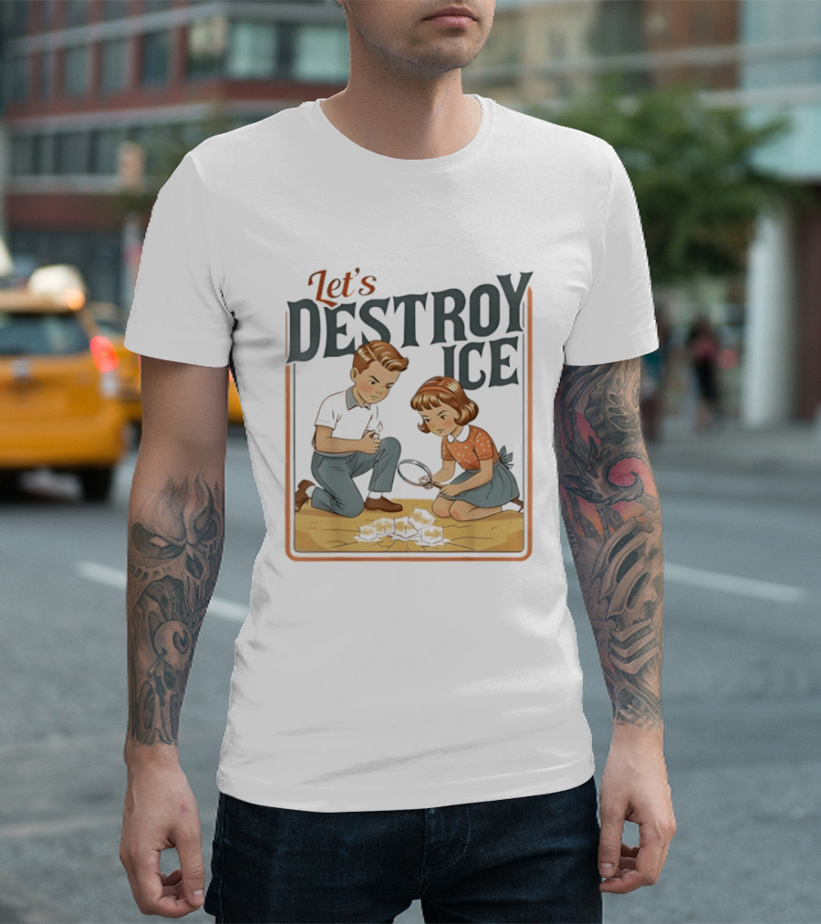 Let's Destroy Ice Vintage Style Cartoon Kids With Airplane T-Shirt
