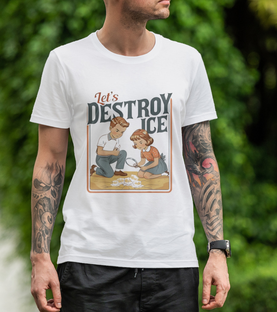 Let's Destroy Ice Vintage Style Cartoon Kids With Airplane T-Shirt