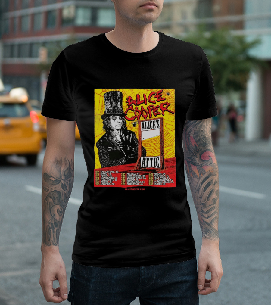 Alice Cooper 2026 Alice's Attic Tour Dates San Antonio Albany Locations T-Shirt