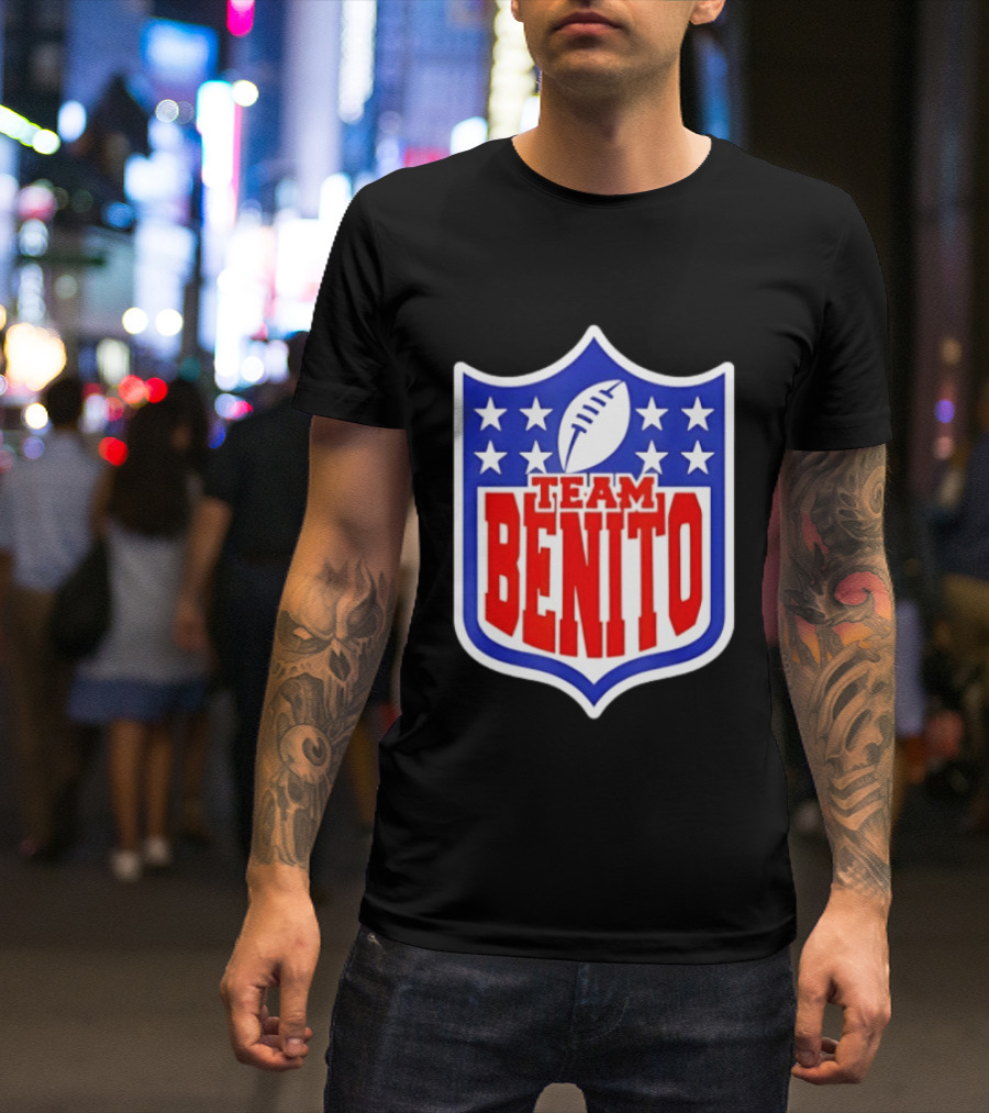 Team Benito Football Shield Stars Personalized Name T-Shirt
