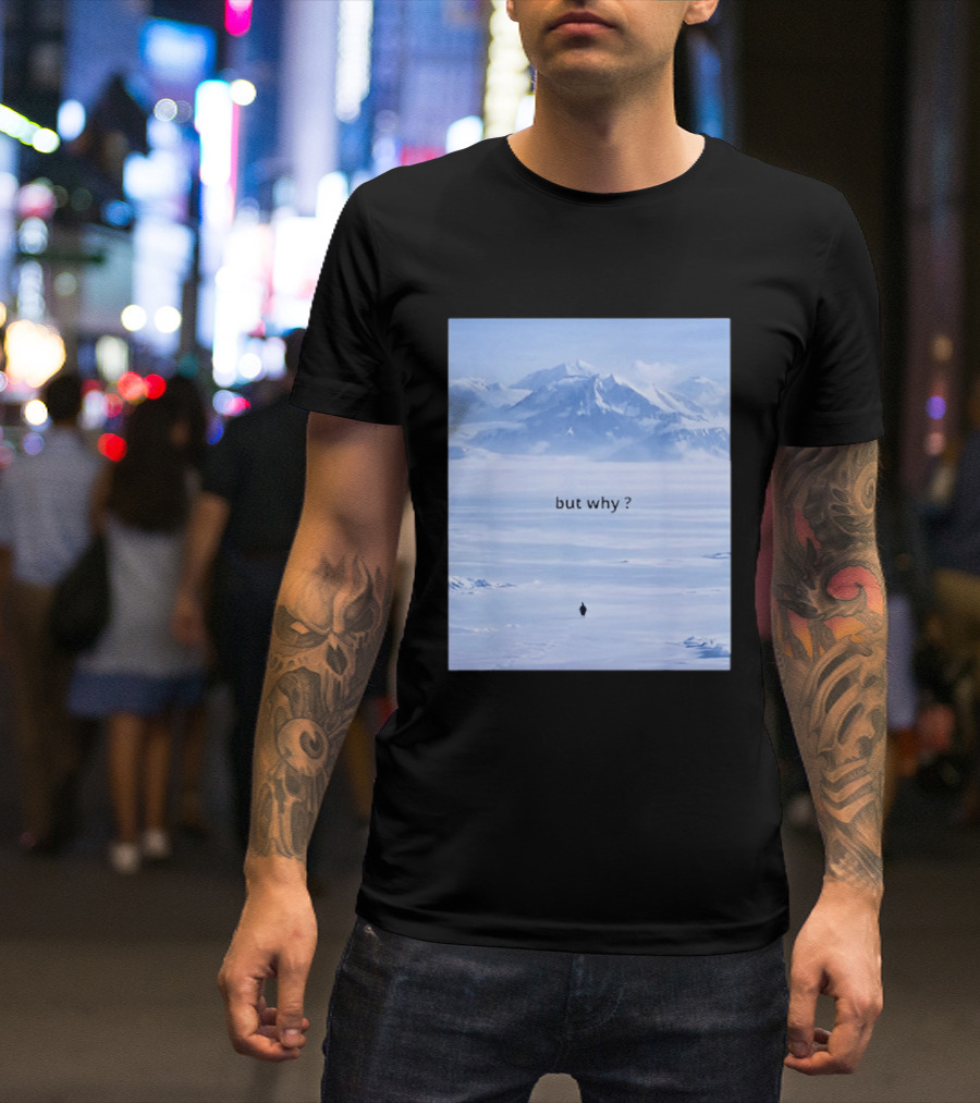 Penguin But Why Meme Snowy Mountains Motivational Scene T-Shirt