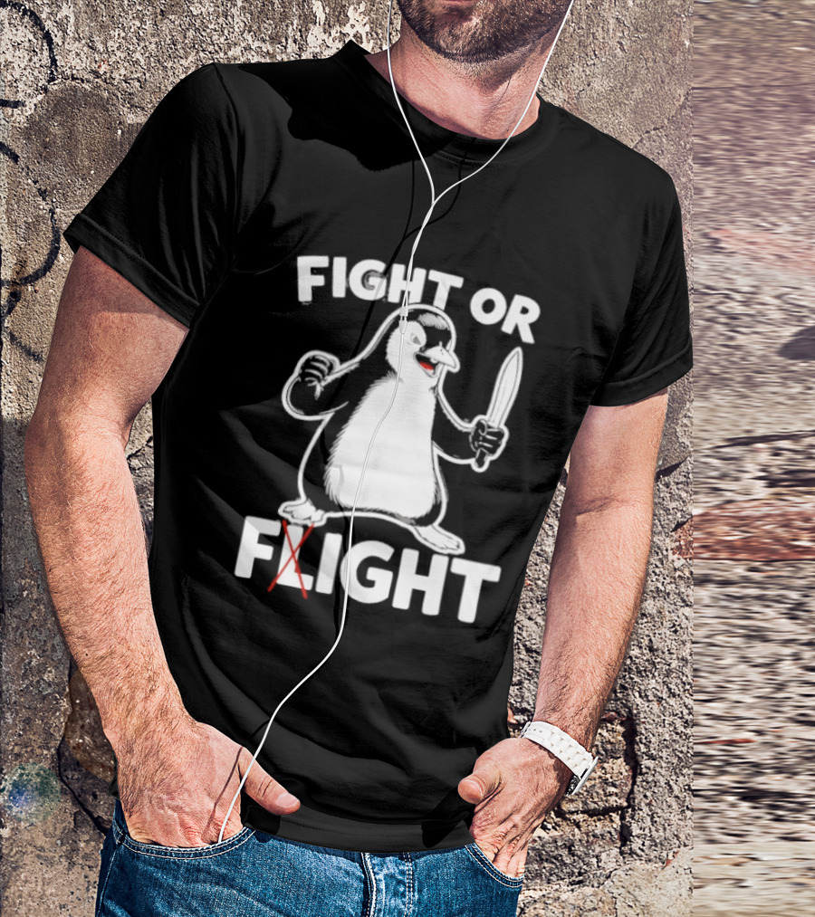 Penguin Holding Knife Fight Or Flight Meme T-Shirt