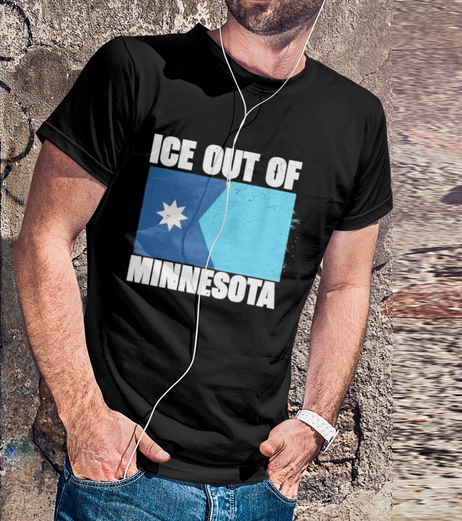 Ice Out Of Minnesota Flag Star Blue Shape T-Shirt