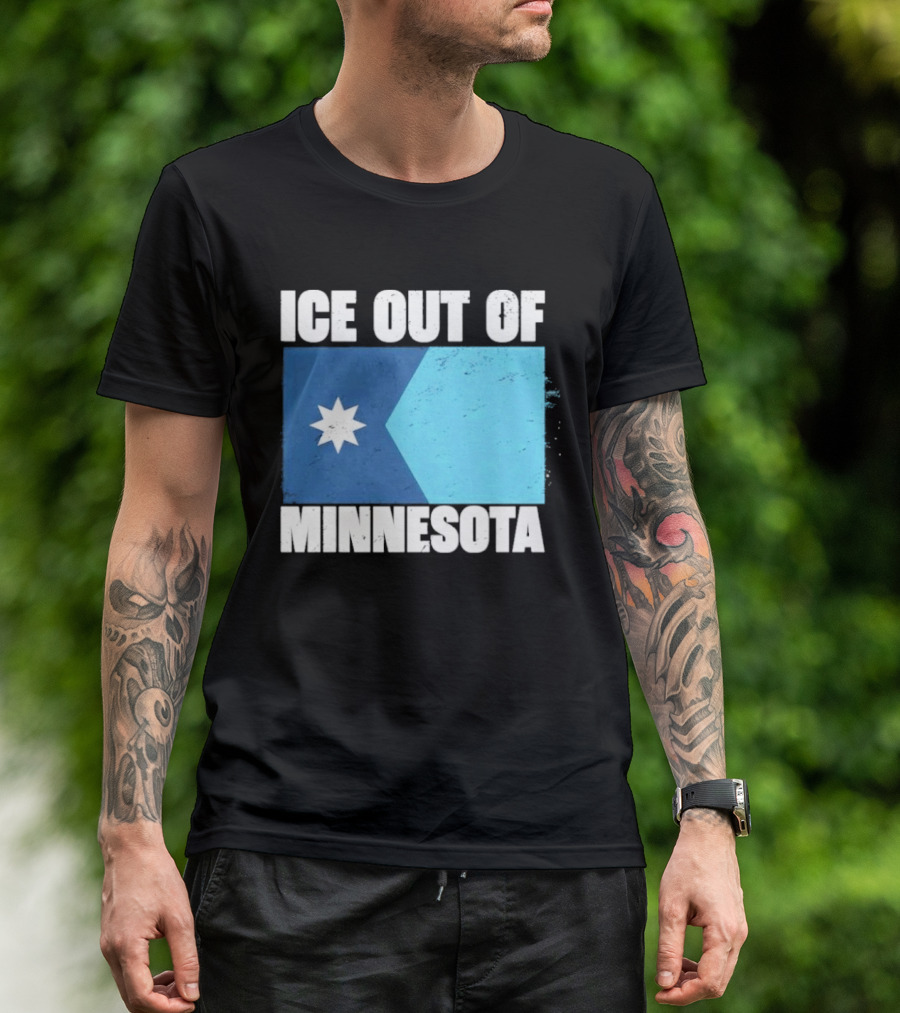 Ice Out Of Minnesota Flag Star Blue Shape T-Shirt