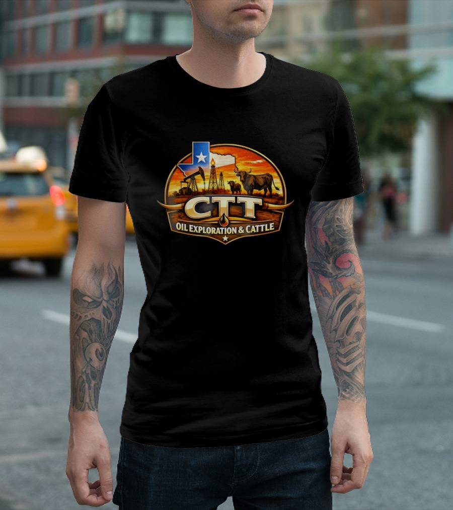 CTT Oil Exploration And Cattle Oilfield Texas Ranch Landscape T-Shirt