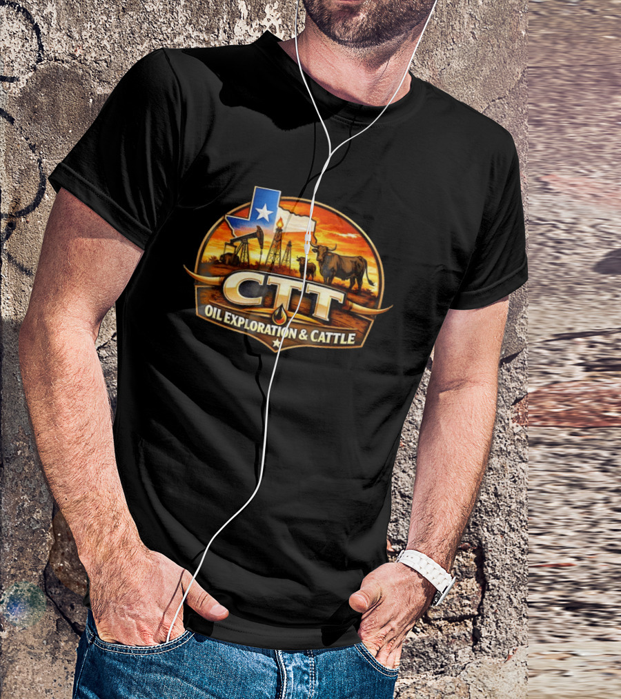 CTT Oil Exploration And Cattle Oilfield Texas Ranch Landscape T-Shirt