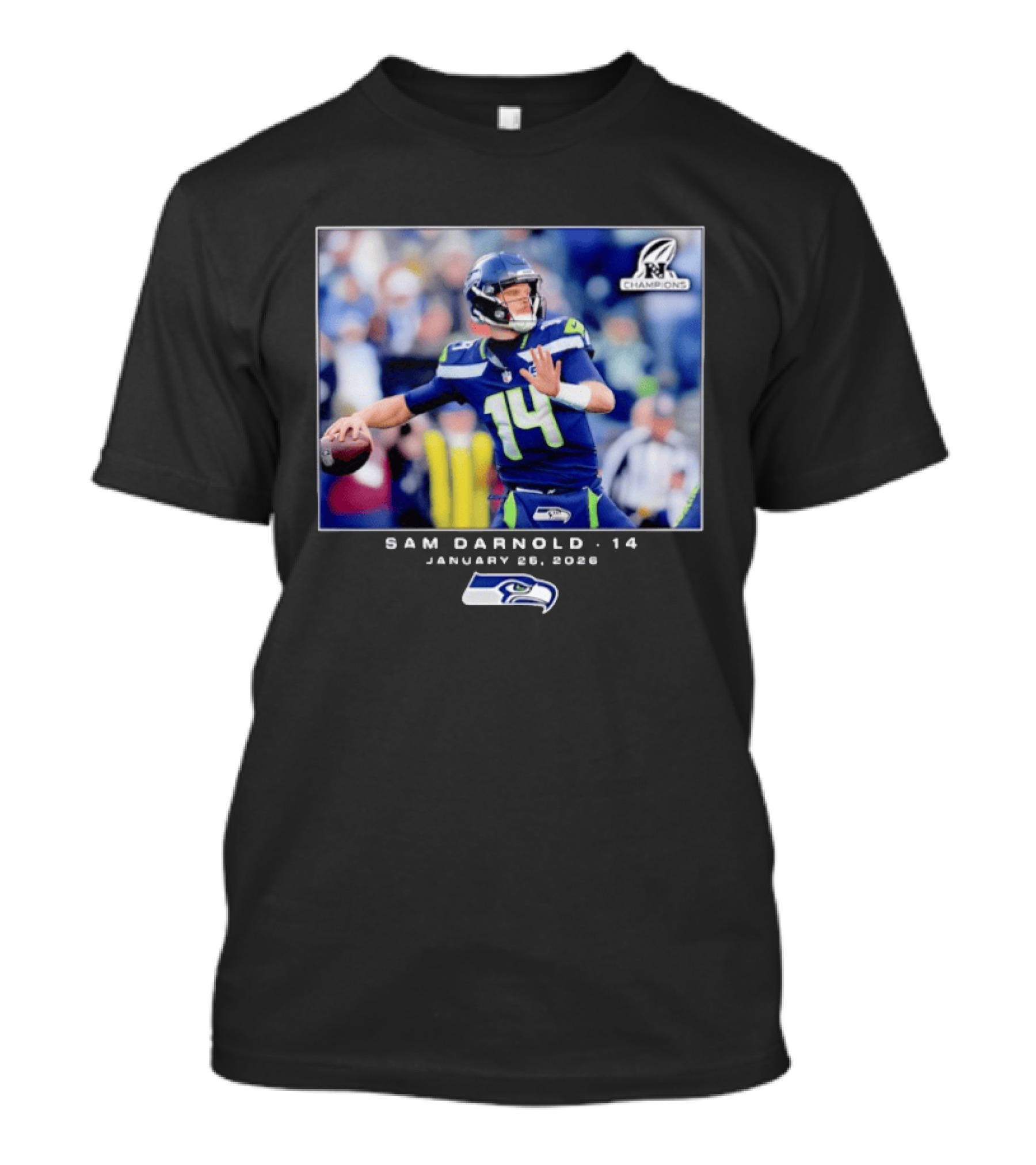 Sam Darnold 14 Seattle Seahawks January 26 2020 NFL Champions T-Shirt