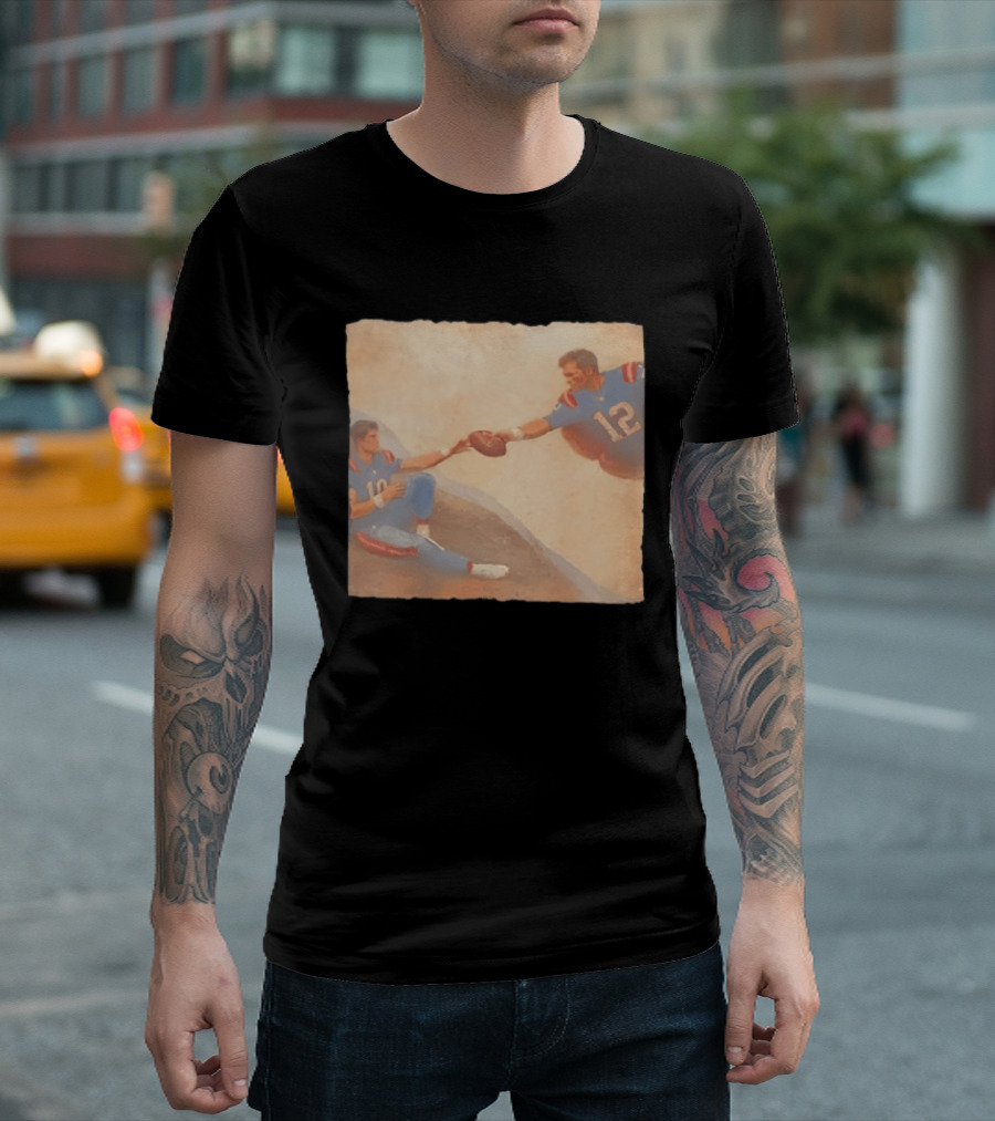 The Creation Of Tom Brady Passing Football To Drake Maye T-Shirt
