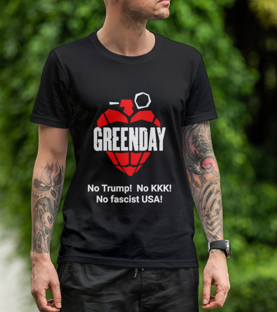Green Day No Trump No KKK No Fascist USA Grenade Heart T-Shirt