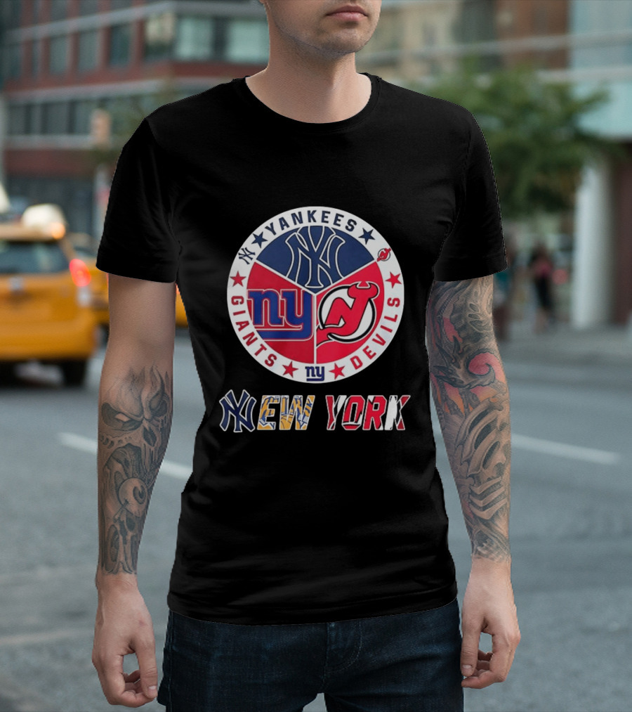 New York Yankees Giants New Jersey Devils Team Mashup T-Shirt