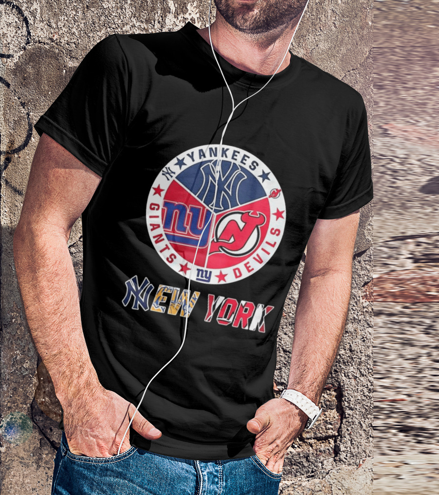 New York Yankees Giants New Jersey Devils Team Mashup T-Shirt