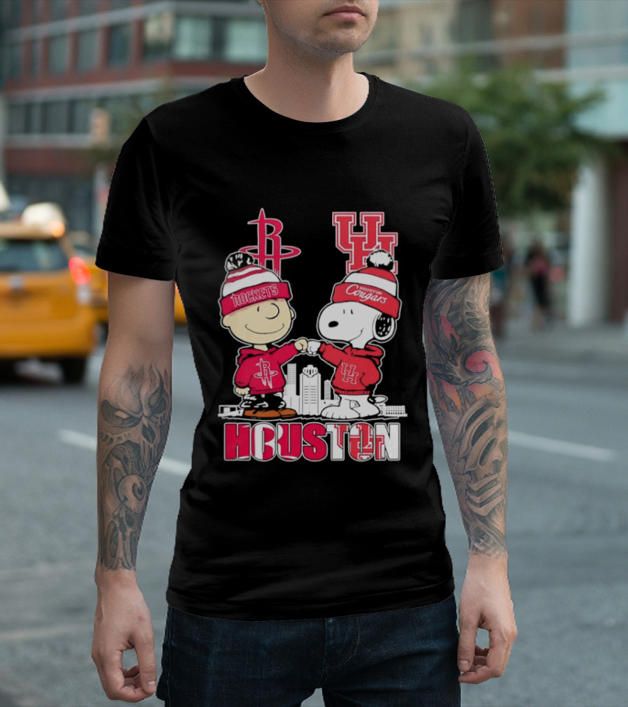 Peanuts Characters X Houston Rockets X University Of Houston Cougars Collaboration T-Shirt