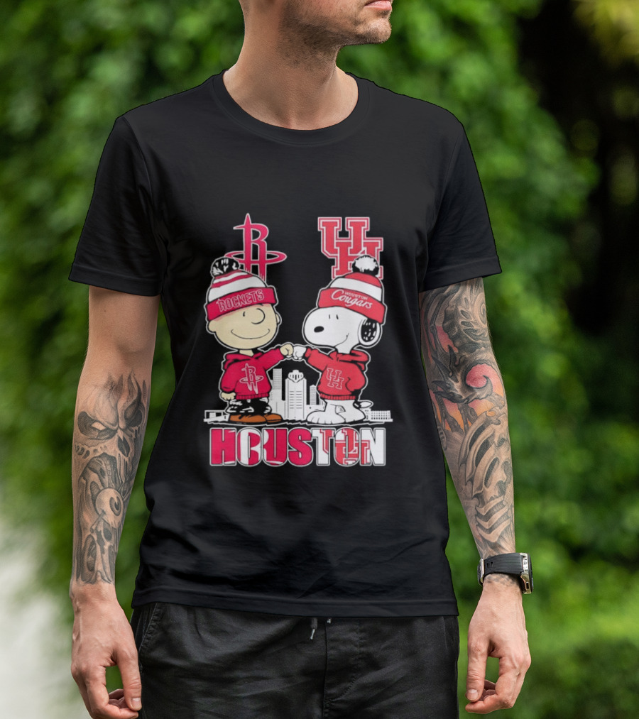 Peanuts Characters X Houston Rockets X University Of Houston Cougars Collaboration T-Shirt