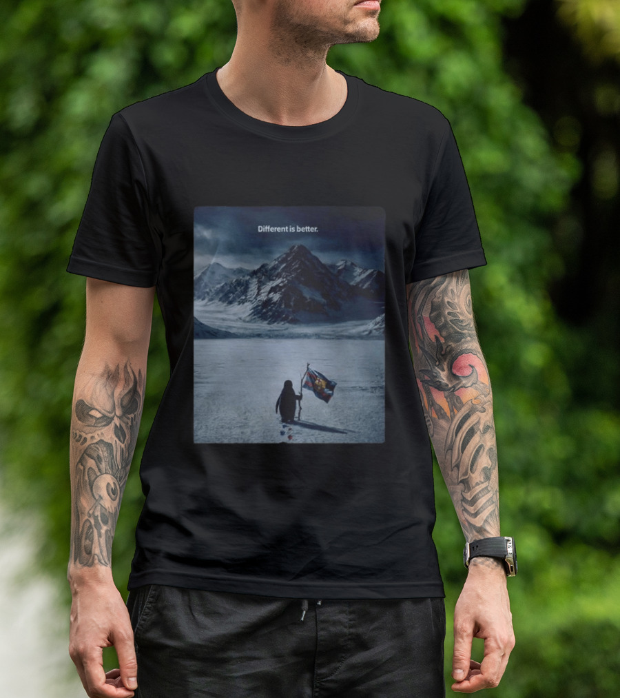 Barcelona Nihilist Penguin Different Is Better Flag Mountain Scene T-Shirt